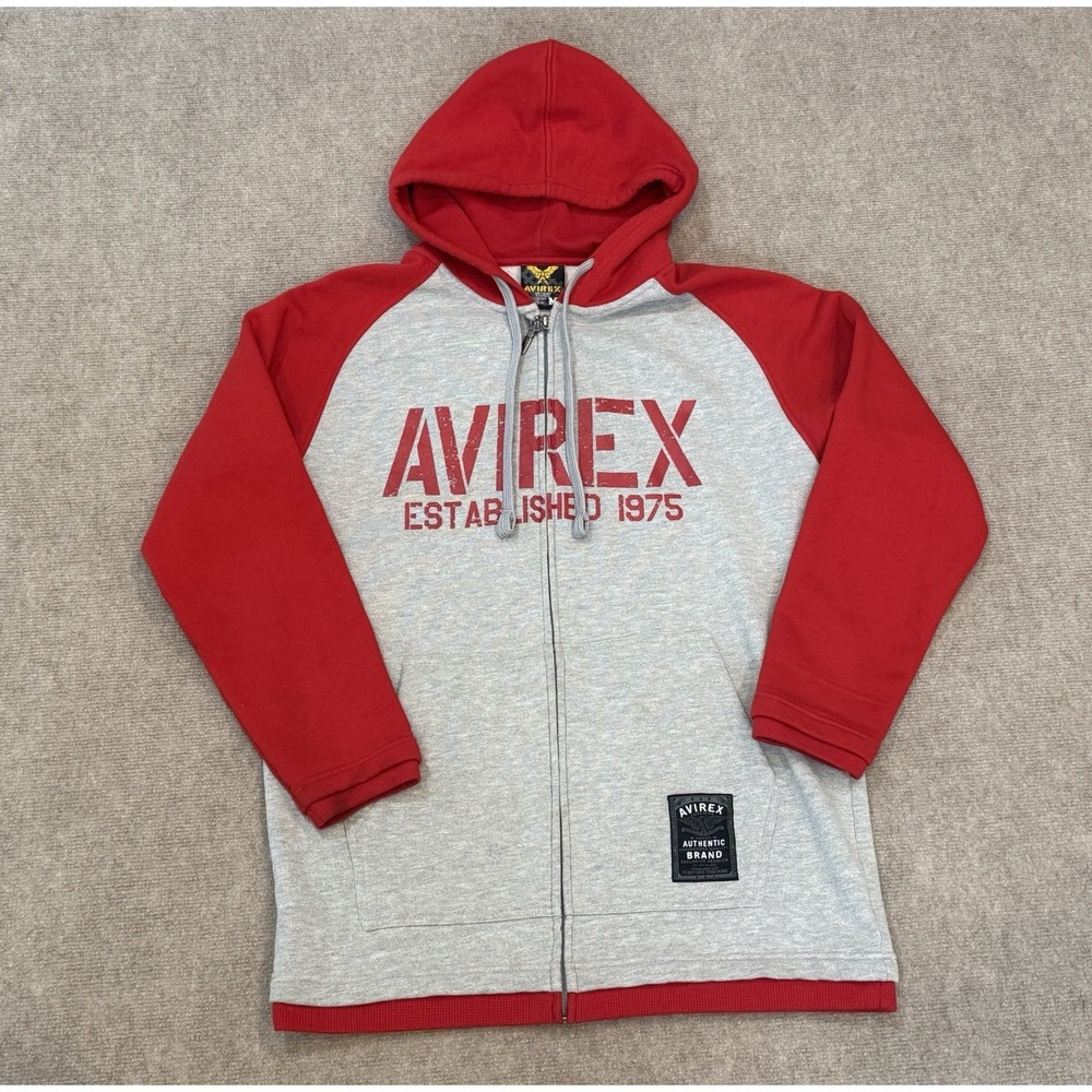 Avirex Men's Vintage Y2K Zip-Up Black/Red Hoodie Size Medium